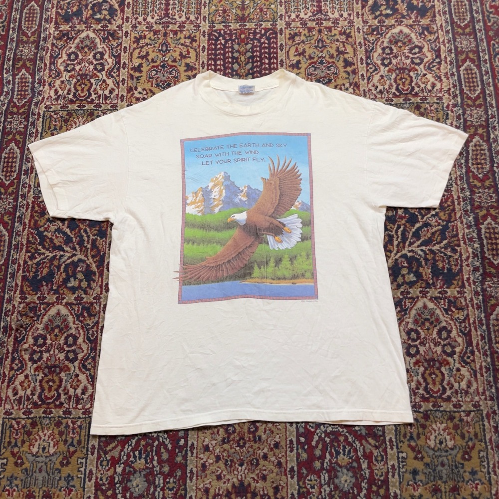 VTG 1994‎ Human-i-Tees Bald Eagle Graphic T-Shirt Hanes XL Single Stitch Cream